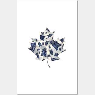 Blue Begonia Leaves floral vintage pattern Posters and Art